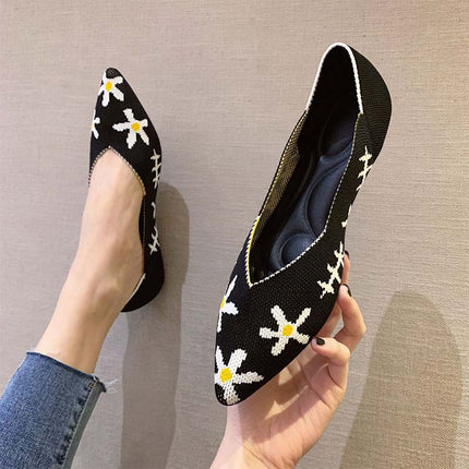 Shoeswoon Stretchy Knit Pointed Toe Casual Women Ballet Flats
