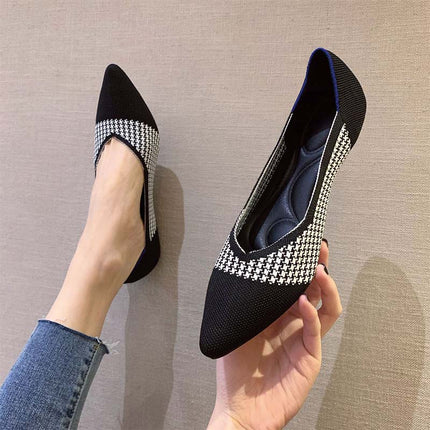 Shoeswoon Stretchy Knit Pointed Toe Casual Women Ballet Flats