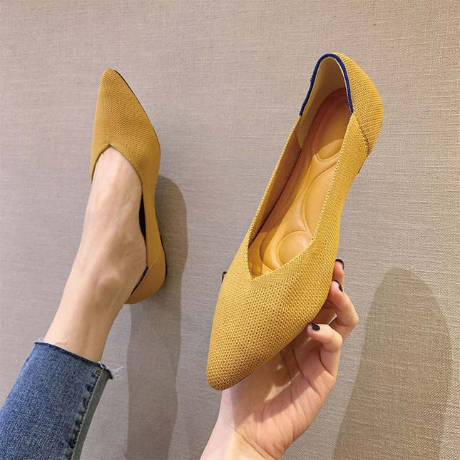 Shoeswoon Stretchy Knit Pointed Toe Casual Women Ballet Flats
