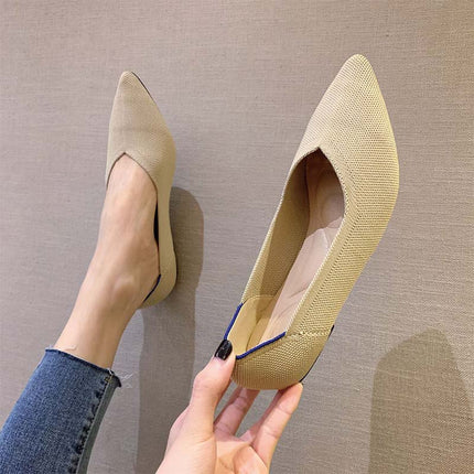 Shoeswoon Stretchy Knit Pointed Toe Casual Women Ballet Flats