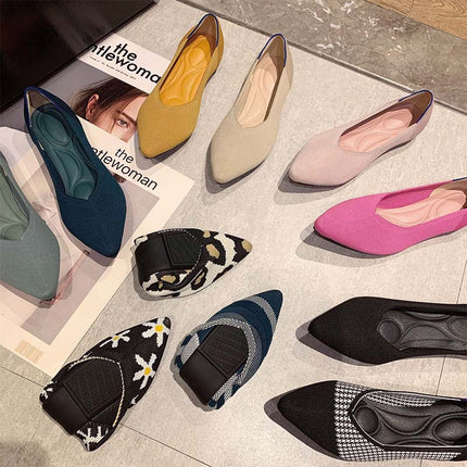 Shoeswoon Stretchy Knit Pointed Toe Casual Women Ballet Flats