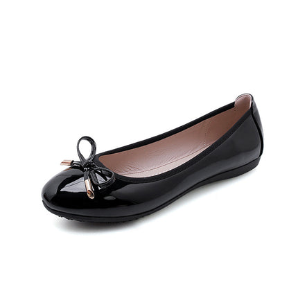 Shoeswoon Elegant Bow Patent Leather Slip On Casual Ballet Flats