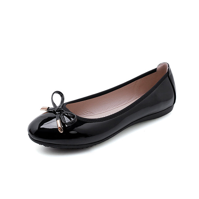 Shoeswoon Elegant Bow Patent Leather Slip On Casual Ballet Flats