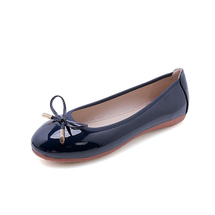 Shoeswoon Elegant Bow Patent Leather Slip On Casual Ballet Flats