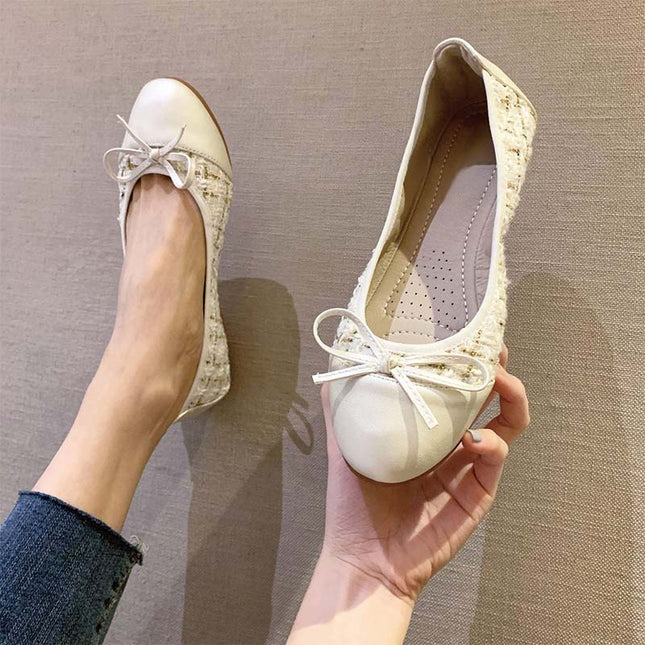 Shoeswoon Round Toe Bow Decor All-match Women Ballet Flats