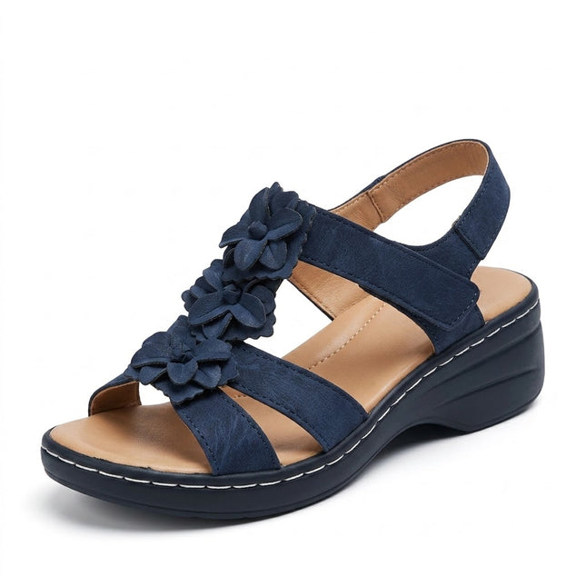 Shoeswoon Flower Embellished Adjustable Strap Comfort Flat Sandals