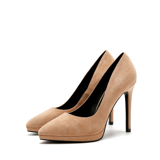 Shoeswoon Retro Suede Pointed-toe Platform Stiletto High Heels
