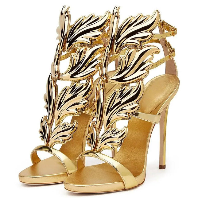 Shoeswoon Gold Evening Shoes Luxury Metallic Heels Stiletto Sandals