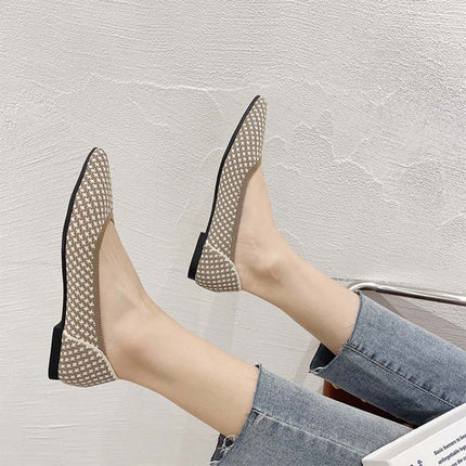 Shoeswoon Pointed Toe Houndstooth Knit Casual Women Ballet Flats