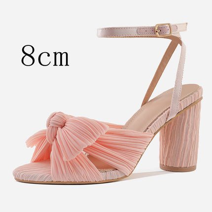 Shoeswoon Gorgeous Bow Round Toe Buckle Ankle Chunky Heel Sandals