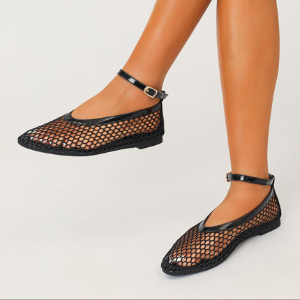 Shoeswoon Ankle Strap Mary Jane Flats