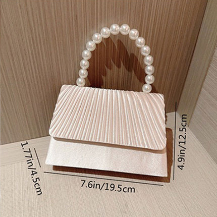Shoeswoon Elegant Pearl Handle Pleated Evening Clutch