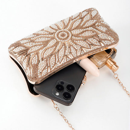 Shoeswoon Luxury Floral Beaded & Crystal Ring Handle Evening Clutch