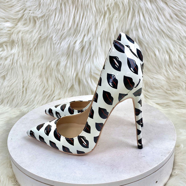 Shoeswoon Chic Lips Print Pointed Toe Stiletto High Heels