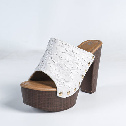 Shoeswoon Rivet Peep Toe Slip On Chunky Heels