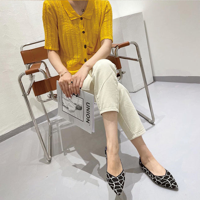Shoeswoon Pointed Toe Multi Pattern Knit Women Ballet Flats