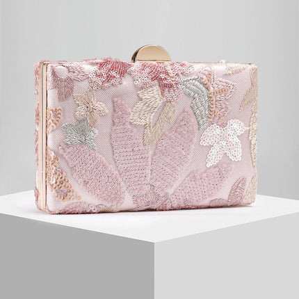 Shoeswoon Elegant Floral Embroidered Sequin Beaded Box Evening Clutch