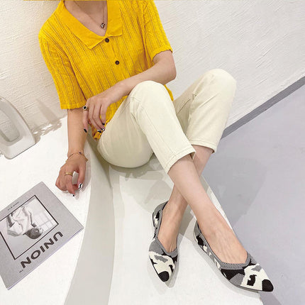 Shoeswoon Pointed Toe Multi Pattern Knit Women Ballet Flats