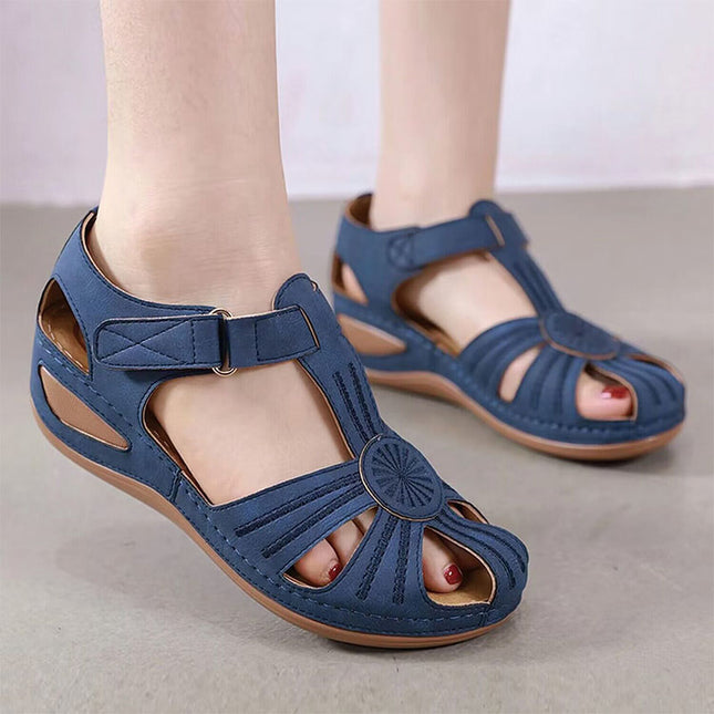 Shoeswoon Comfort Closed Toe Hook and Loop Casual Flat Sandals