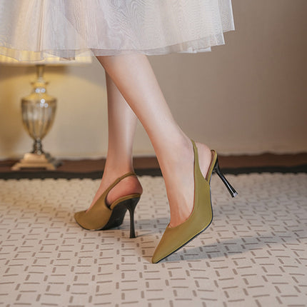Shoeswoon Effortless Chic Pointed Toe Satin Slingback Stiletto Mule Heels