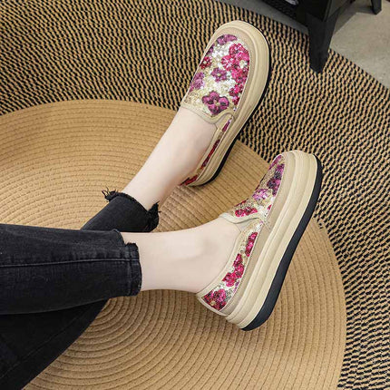 Shoeswoon Sparkly Glitter Thick Sole Casual Loafer Sneakers