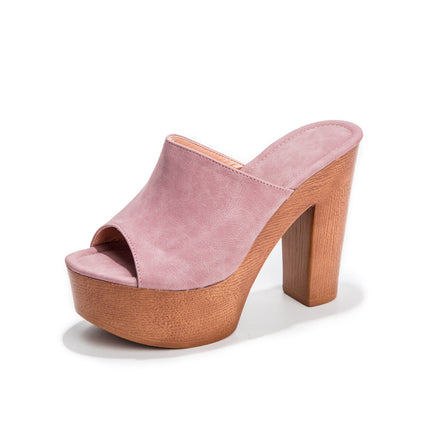 Shoeswoon Retro Peep Toe Slip On Chunky Heels