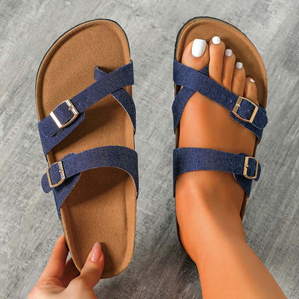 Shoeswoon Adjustable Double Strap Flat Cork Sandals Birkenstock