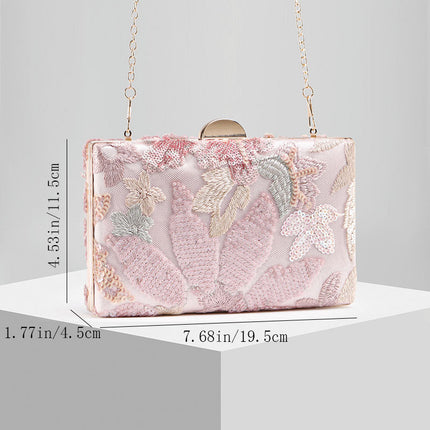 Shoeswoon Elegant Floral Embroidered Sequin Beaded Box Evening Clutch