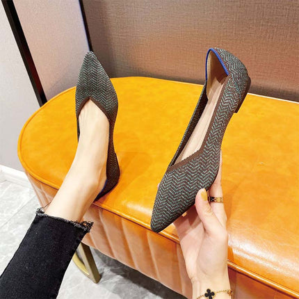 Shoeswoon Pointed Toe Multi Pattern Knit Women Ballet Flats