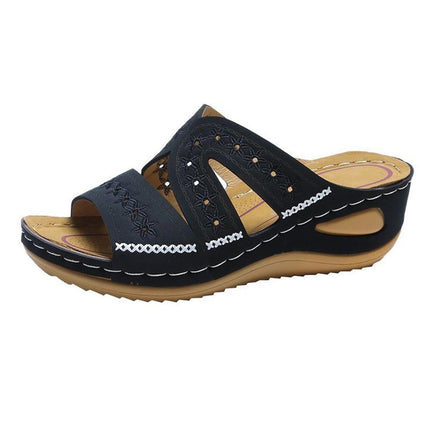 Shoeswoon Chic Hollow Embroidery Slip-On Summer Wedge Slippers