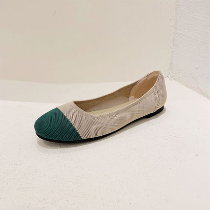 Shoeswoon Round Toe Color Block Knit Slip On Women Ballet Flats