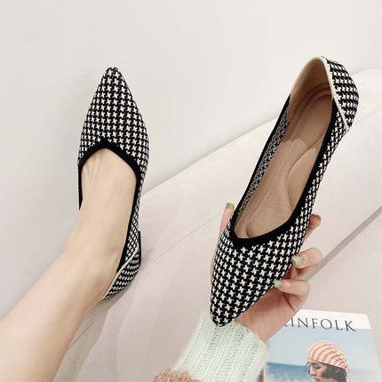 Shoeswoon Pointed Toe Houndstooth Knit Casual Women Ballet Flats