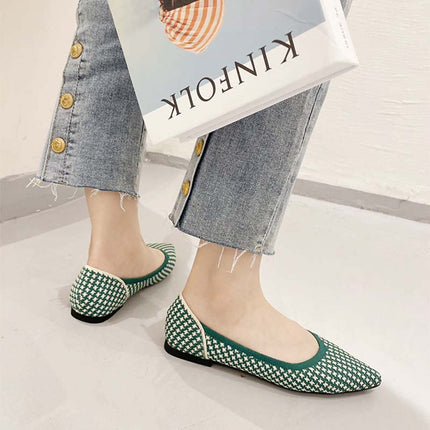 Shoeswoon Pointed Toe Houndstooth Knit Casual Women Ballet Flats