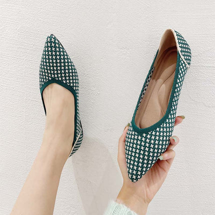Shoeswoon Pointed Toe Houndstooth Knit Casual Women Ballet Flats