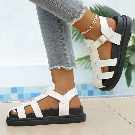 Shoeswoon Color Block Closed Toe Buckle Flat Fisherman Sandals
