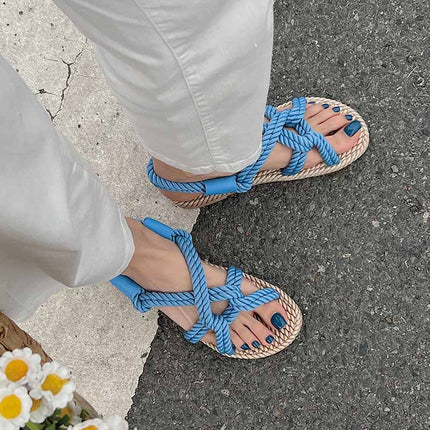 Shoeswoon Bohemian Woven Rope Crisscross Flat Sandals