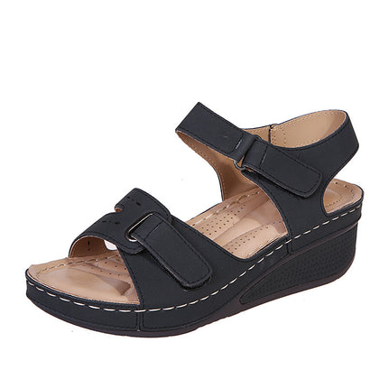 Shoeswoon Comfort Open Toe Adjustable Hook Loop Flat Backstrap Sandals