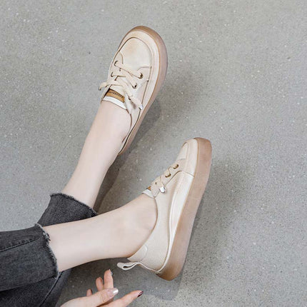 Shoeswoon Soft Genuine Leather Low Top Walking Sneakers