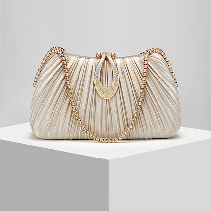 Shoeswoon Pleated Rhinestone Buckle Evening Clutch
