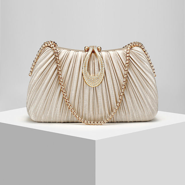 Shoeswoon Pleated Rhinestone Buckle Evening Clutch