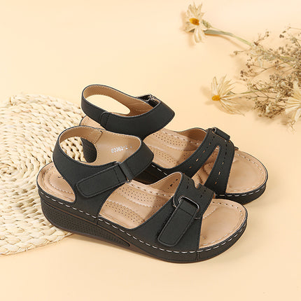 Shoeswoon Comfort Open Toe Adjustable Hook Loop Flat Backstrap Sandals