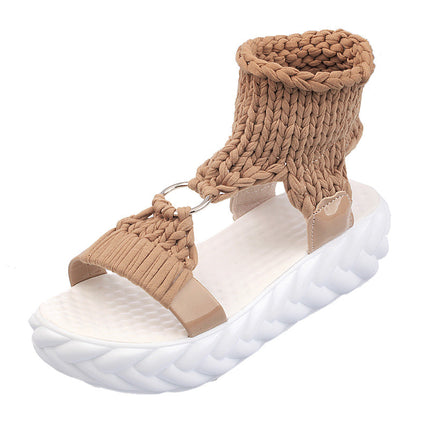 Shoeswoon Comfy Braided Ankle Strap Open Toe Summer Flat Sandals