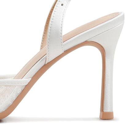 Shoeswoon Elegant Pearl-Embellished Mesh Pointed Toe Slingback Stiletto Heels