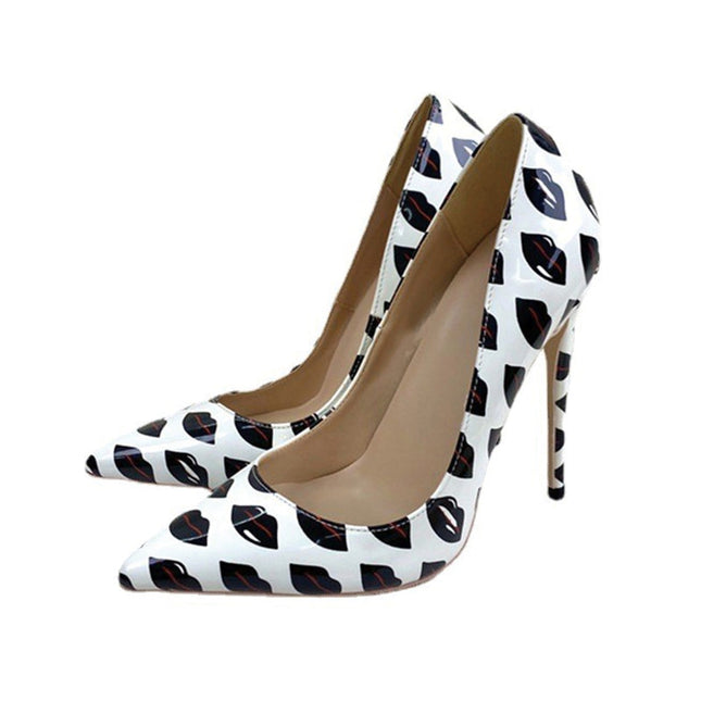 Shoeswoon Chic Lips Print Pointed Toe Stiletto High Heels