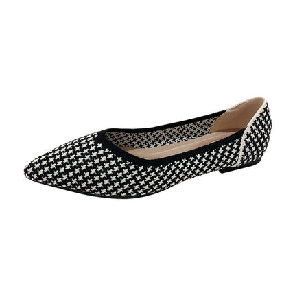 Shoeswoon Pointed Toe Houndstooth Knit Casual Women Ballet Flats
