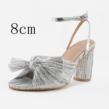 Shoeswoon Gorgeous Bow Round Toe Buckle Ankle Chunky Heel Sandals