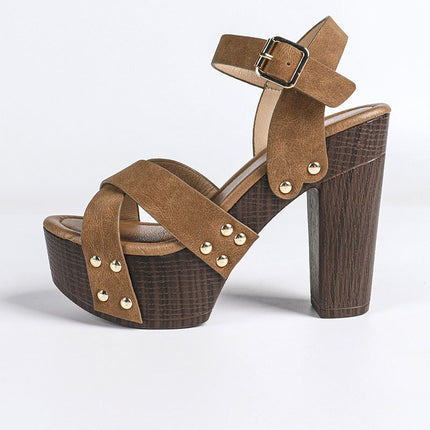 Shoeswoon Studded Detail Crisscross Band Ankle Strap Summer Platform Sandals