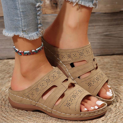 Shoeswoon Casual Hollow Open Toe Comfort Flat Slide Sandals