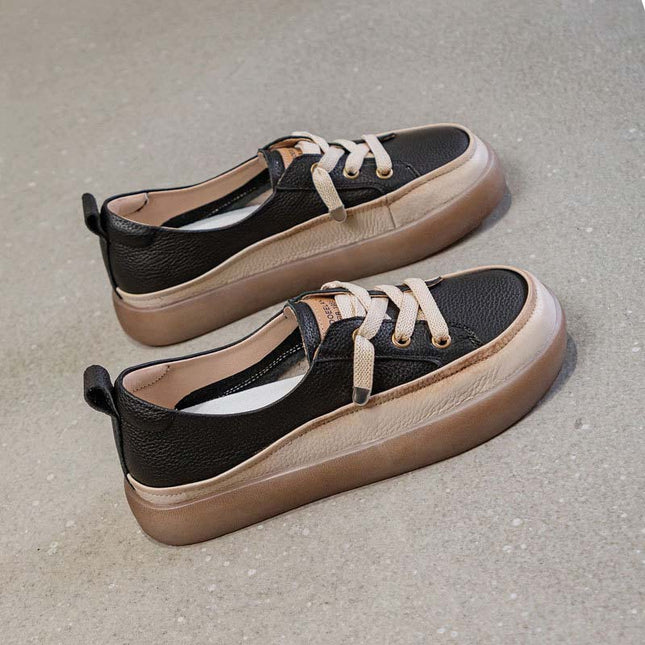 Shoeswoon Soft Genuine Leather Low Top Walking Sneakers