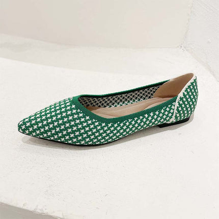 Shoeswoon Pointed Toe Houndstooth Knit Casual Women Ballet Flats